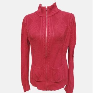 Liz &Co. Cotton Red Knit Cardigan SIze L